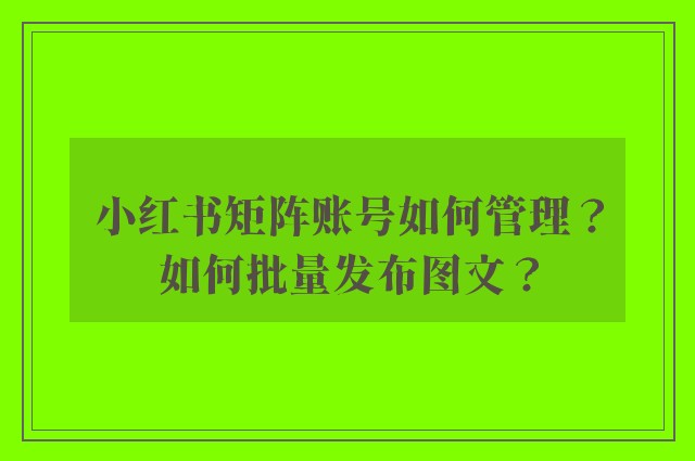 小红书矩阵账号如何管理？如何批量发布图文？