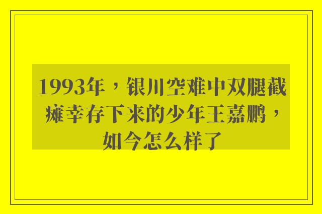 1993年，银川空难中双腿截瘫幸存下来的少年王嘉鹏，如今怎么样了