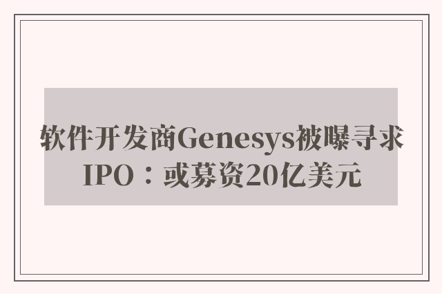 软件开发商Genesys被曝寻求IPO：或募资20亿美元