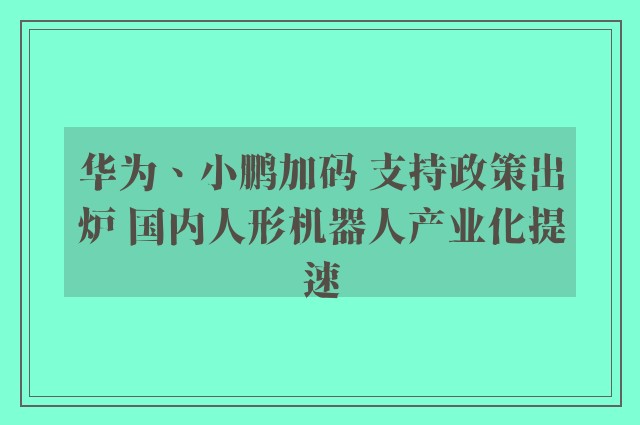 华为、小鹏加码 支持政策出炉 国内人形机器人产业化提速